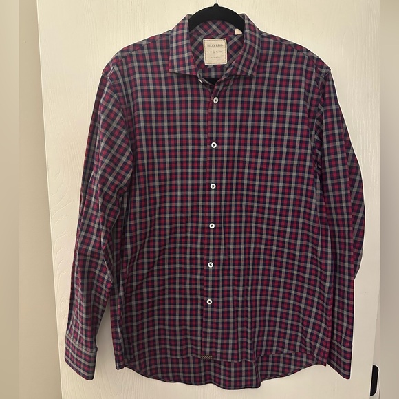 Billy Reid Standard Cut Sz L Multi-Color Gingham Plaid Mens Spread Collar Shirt - Picture 1 of 6